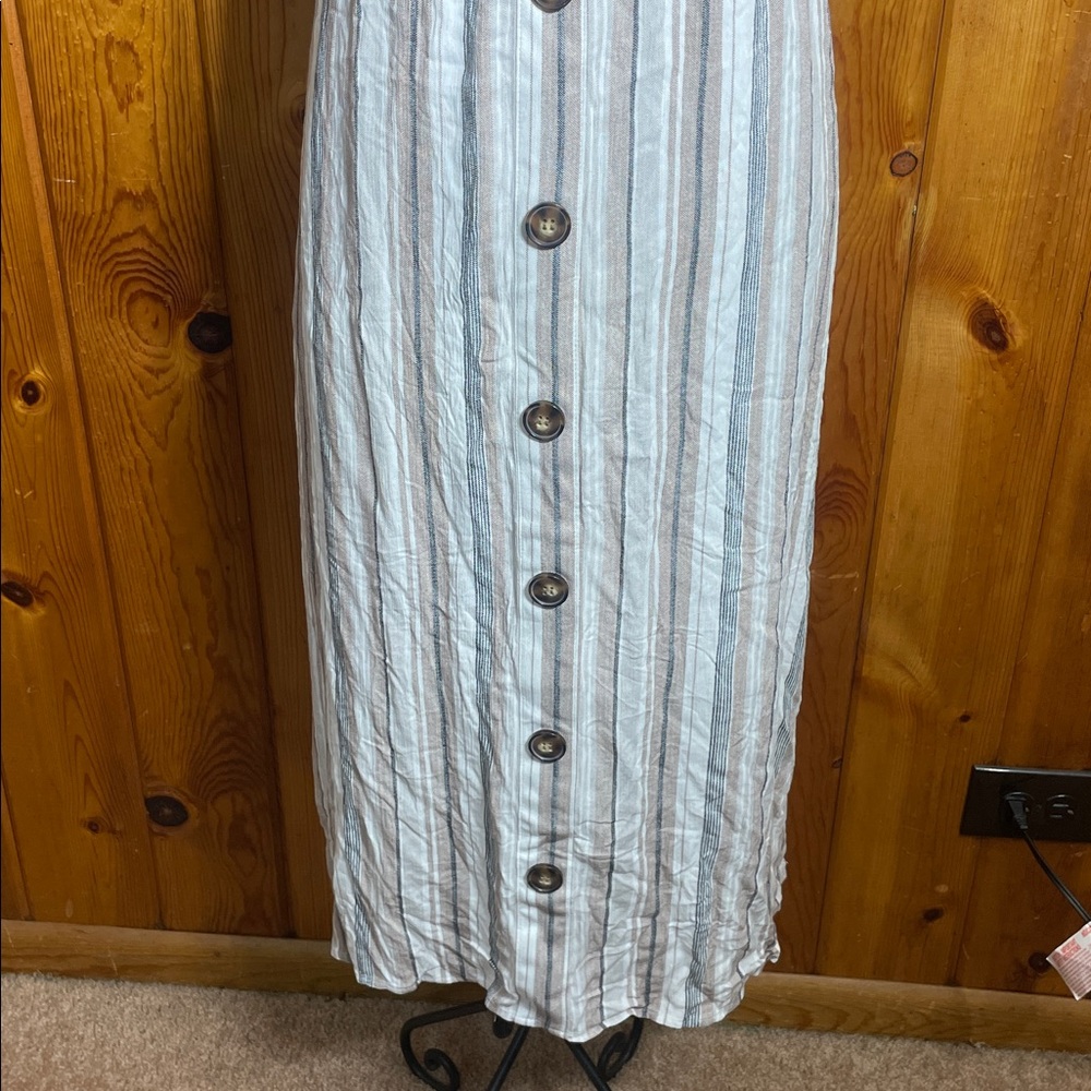 AB Studio Blue and White Striped Maxi Skirt NWT button design cute causal skirt - Picture 3 of 7